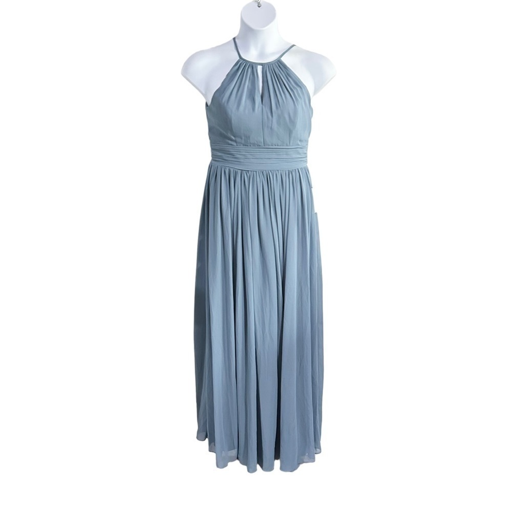 LEVKOFF Keyhole Neck Chiffon A-Line Blue Gown Size 10 NWT - Picture 4 of 8